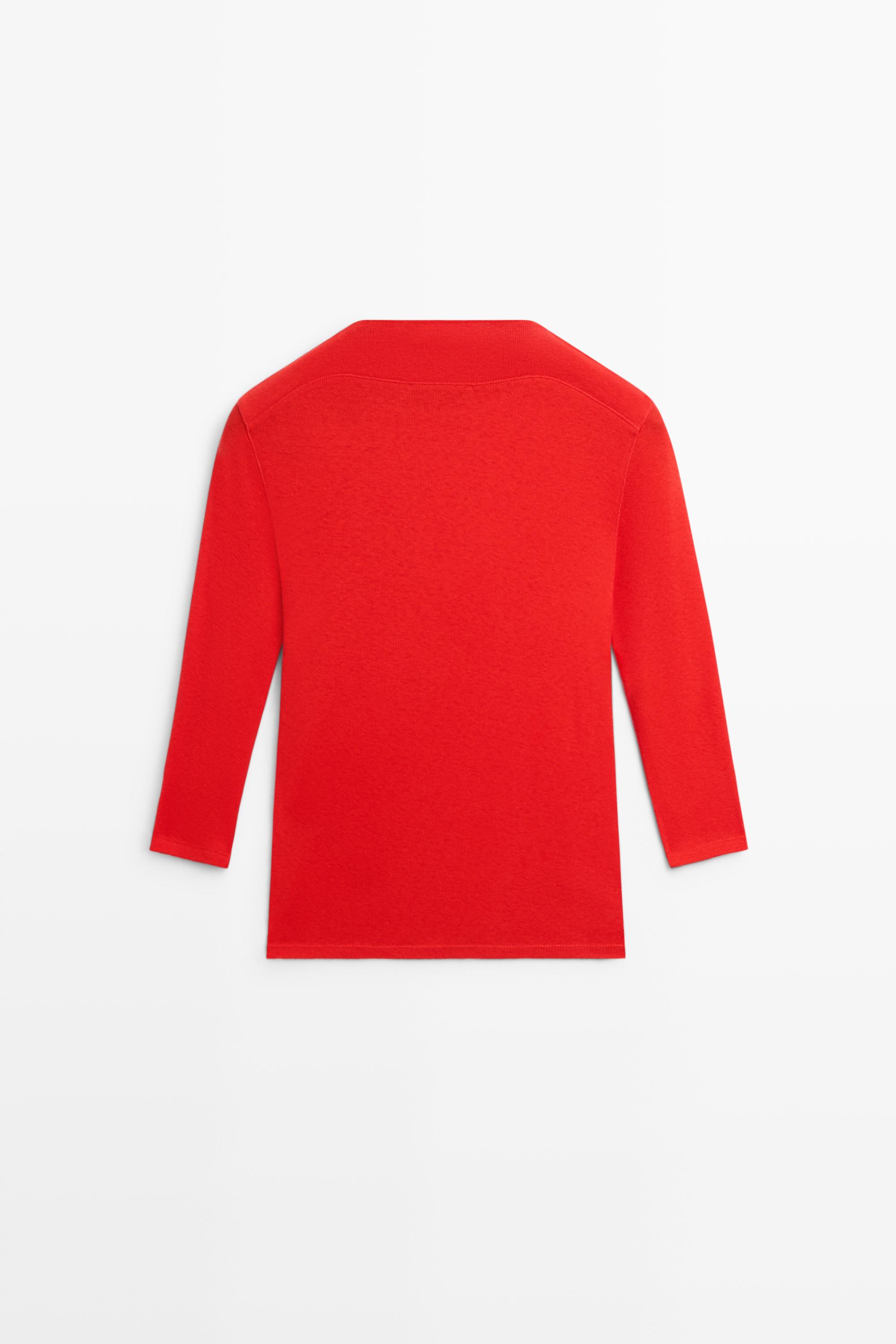 Mock neck elbow-sleeve T-shirt